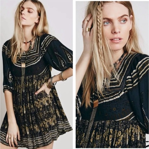 ♥️ NWT Free People Printed Bohemian Mini Dress - Picture 10 of 12